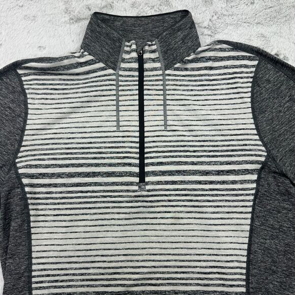 Lululemon Sweater Mens Large Gray Stripe Heathered Surge Warm Mock Neck 1/4 Zip - Picture 2 of 7